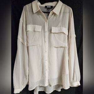 DKNY Women's Sheer Button-Down Shirt - Cream